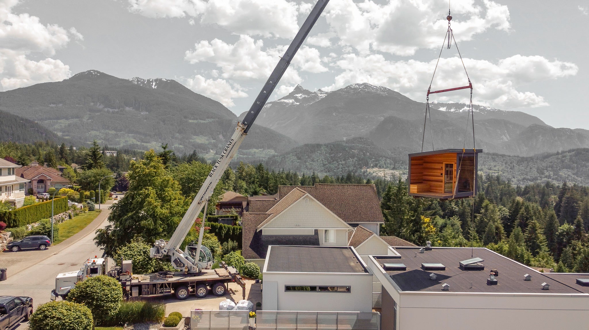 Garibaldi Highlands Sauna Install with Three-Story Crane Lift